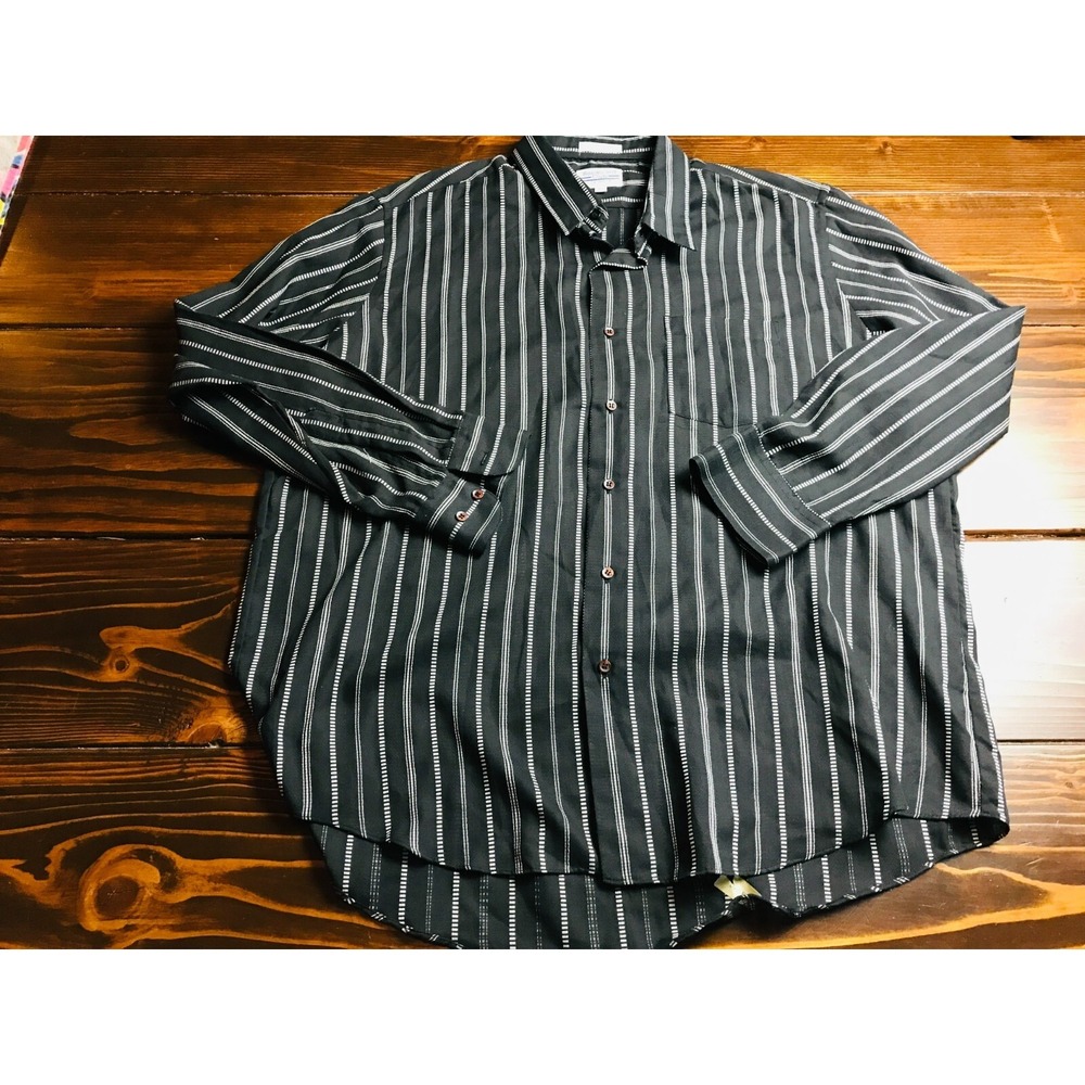 Boulevard Club by BLOCK Shirt, Mens XL, 17-17.5, Black White, Striped, Button Up